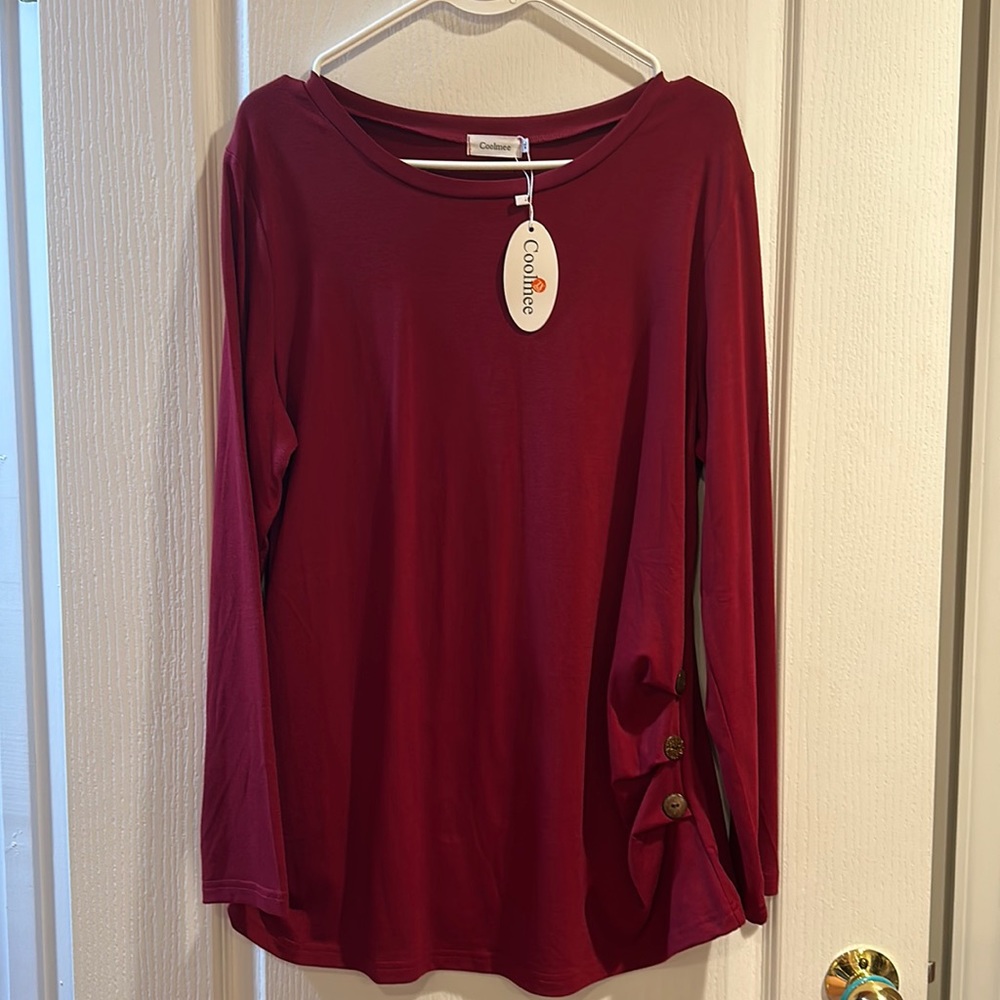 Maroon long sleeve tshirt with buttons new with tags (maternity)